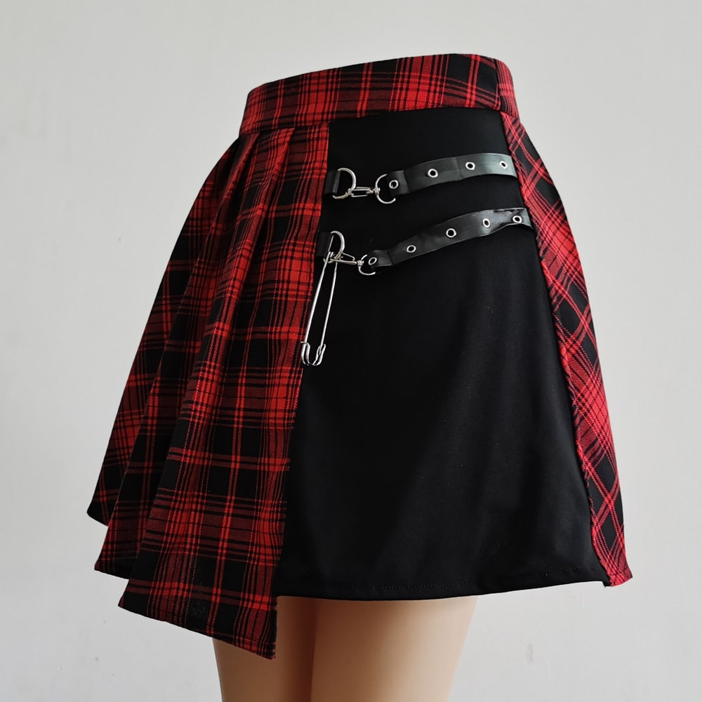 Strappy Asymmetrical Plaid Skirt - Grlfriend Club