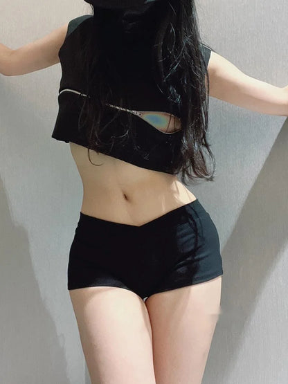 Simple Black Dance Fitness Running Ultra Short Sports Casual Shorts Female Summer Tight Low Waist Sexy Korean