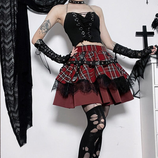 Layered Plaid Gothic Skirt - Grlfriend Club
