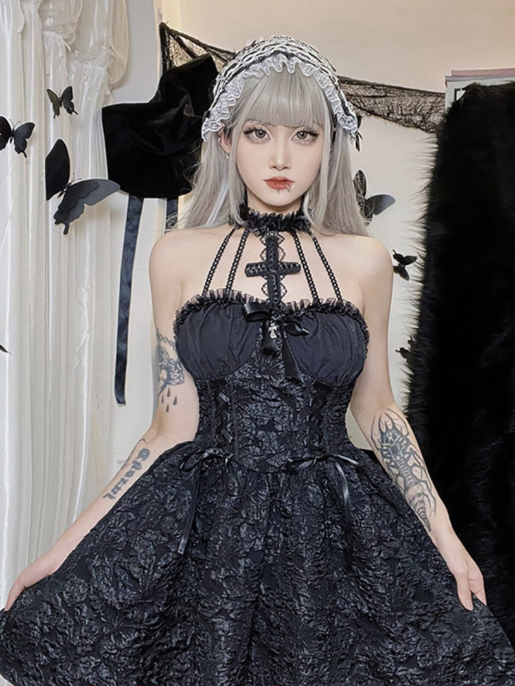 Gothic Sleeveless Jacquard Dress - Grlfriend Club