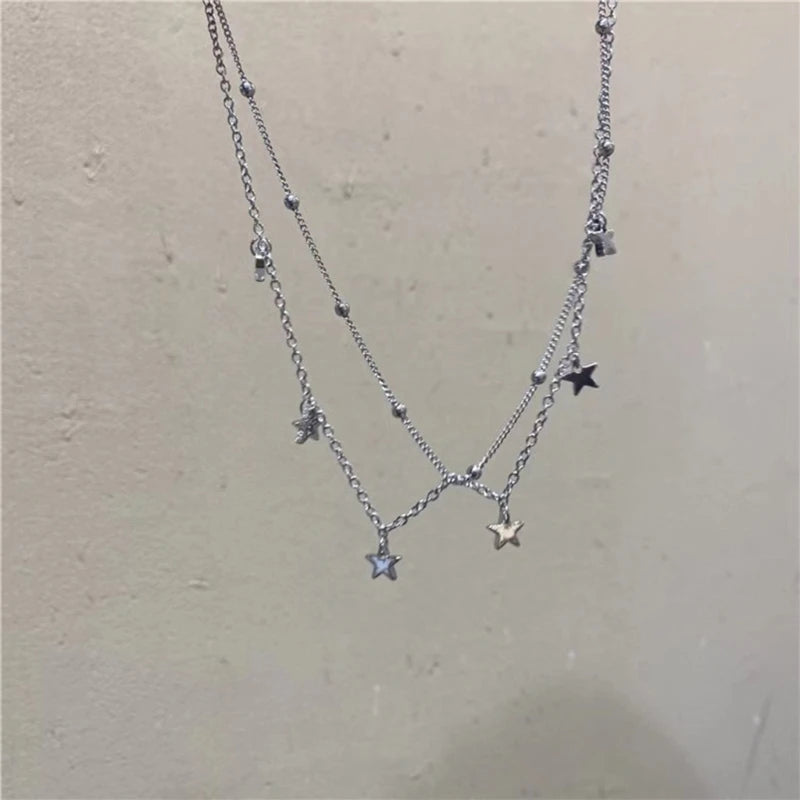 Star-Shaped Beads Link Chain Necklace Fashionable Neck Jewelry Y2K  Necklace