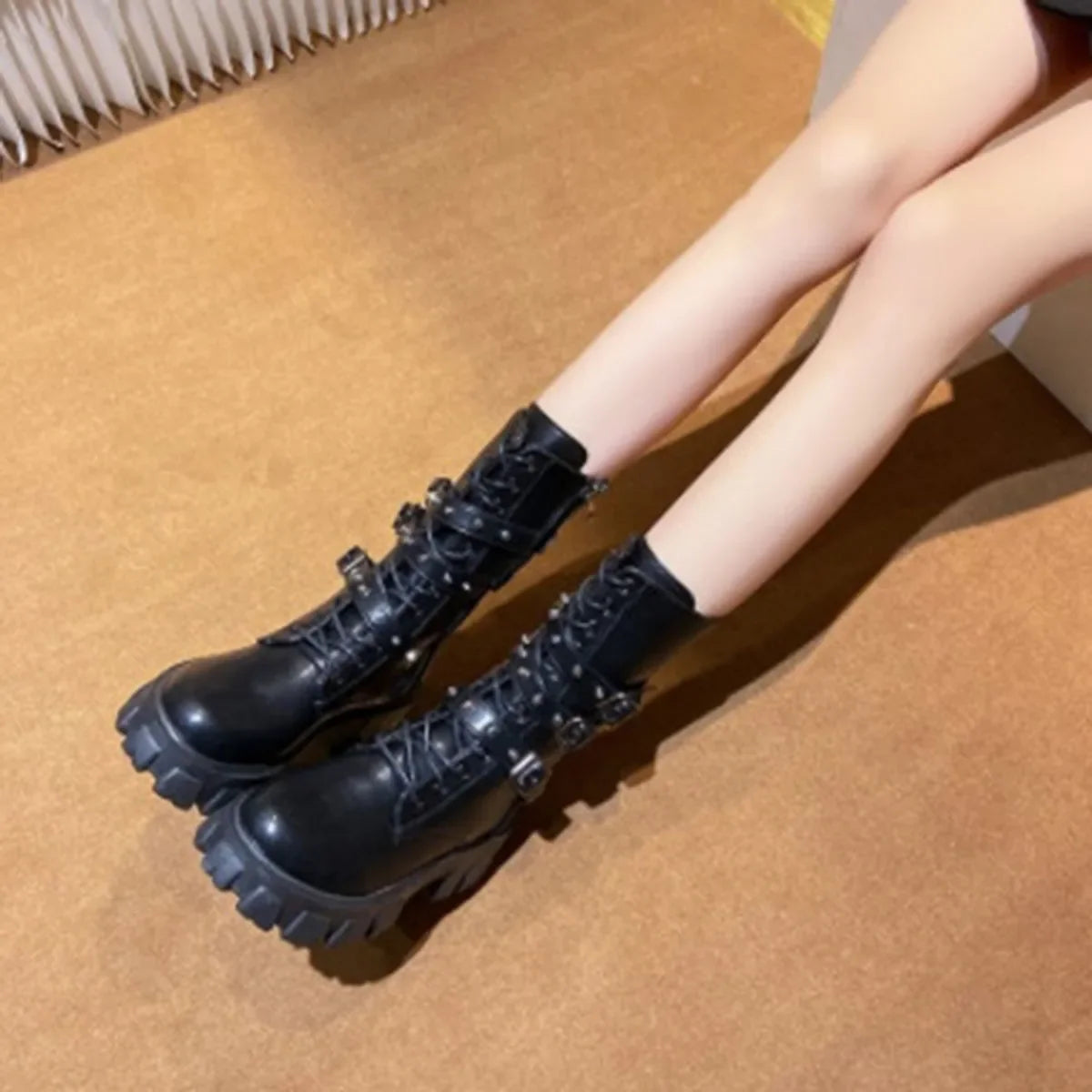 Luxury Brand Woman Boots 2023 Winter New Pu Leather Platform Fashion Lace Up Punk Gothic Booties Casual Work Shoes botines mujer