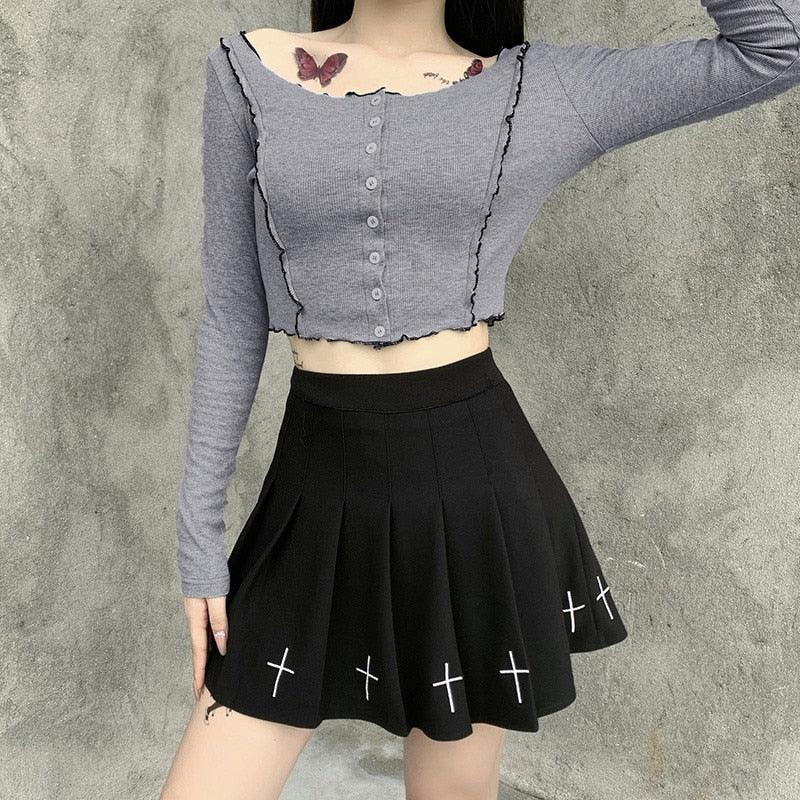 Pleated Skirt with Crosses - Grlfriend Club