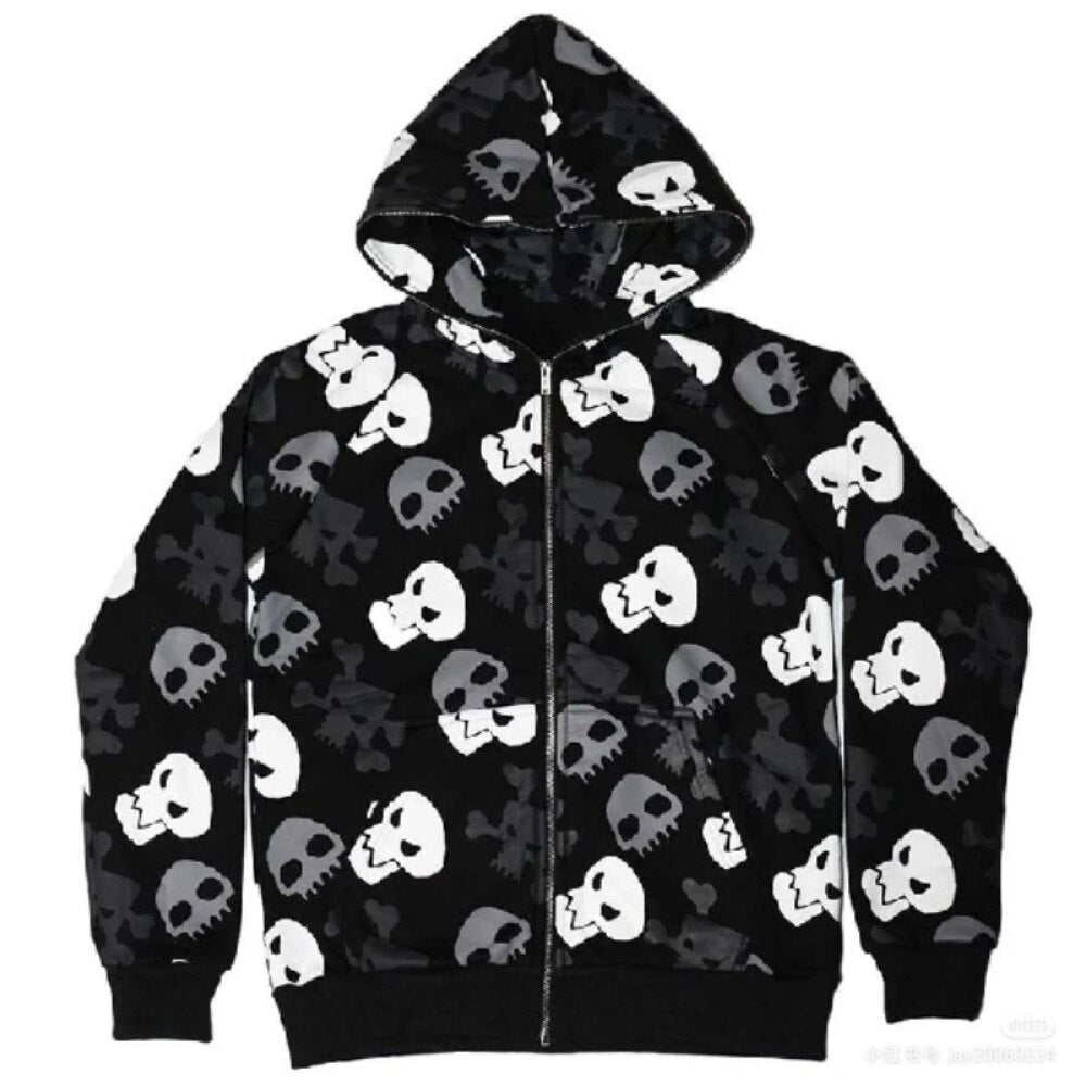 Cartoon Skulls Zip-Up Hoodie - Grlfriend Club