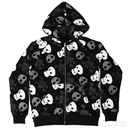 Cartoon Skulls Zip-Up Hoodie - Grlfriend Club