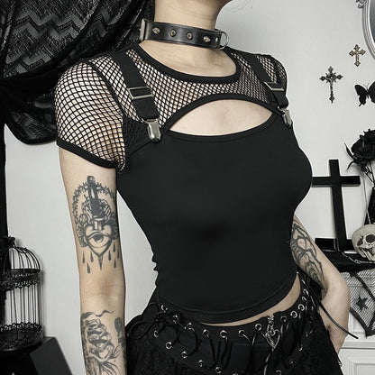 Cut-Out Fishnet Buckle Top - Grlfriend Club