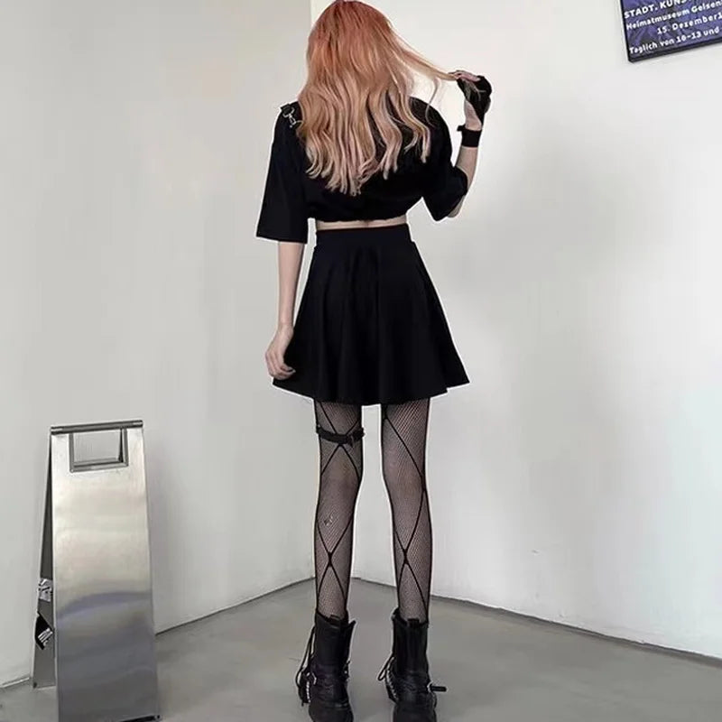 Black Mini Skirt Gothic Women Fairy Grunge High Waist Loose A-line Skirt Shorts Goth Egirl Summer Harajuku Streetwear