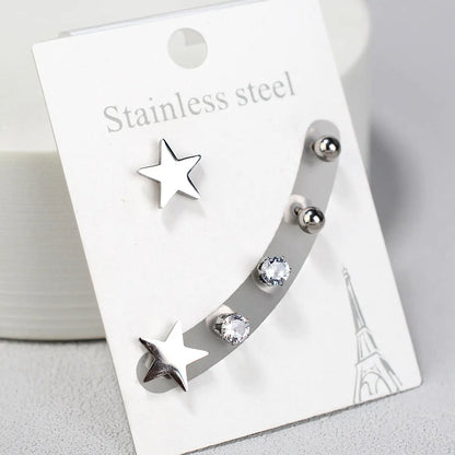 Stainless Steel Earrings Small Cute Butterfly Star Moon Heart Stud Earrings Set Punk Piercing Earing Women's Minimalist Jewelry