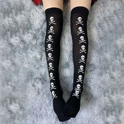 Skull Print Knee Highs and Gloves Sets - Grlfriend Club