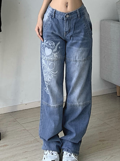 Stenciled Baggy Y2K Jeans - Grlfriend Club