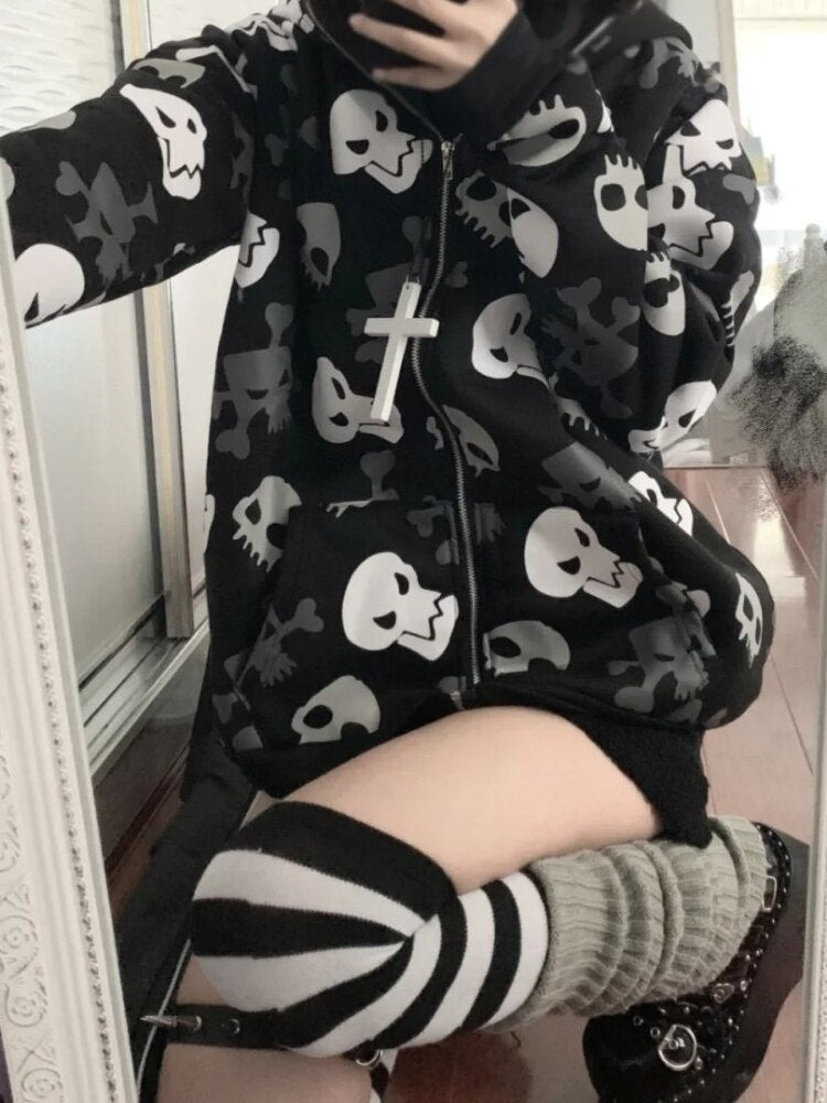 Cartoon Skulls Zip-Up Hoodie - Grlfriend Club