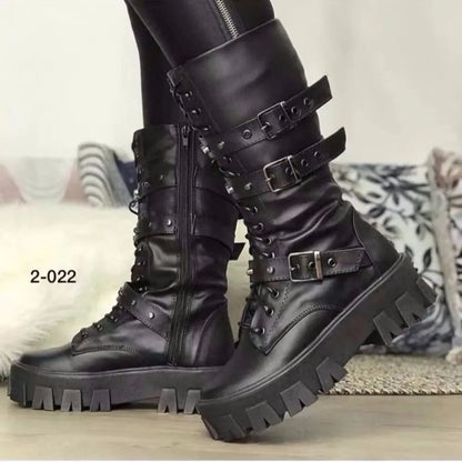 Luxury Brand Woman Boots 2023 Winter New Pu Leather Platform Fashion Lace Up Punk Gothic Booties Casual Work Shoes botines mujer