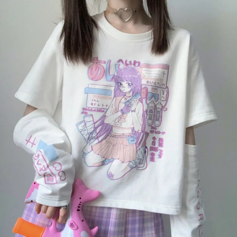 Cutout Pastel Glitch Anime Tee - Grlfriend Club