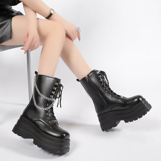 Punk Gothic Platform Ankle Metal Chain Boots - Grlfriend Club