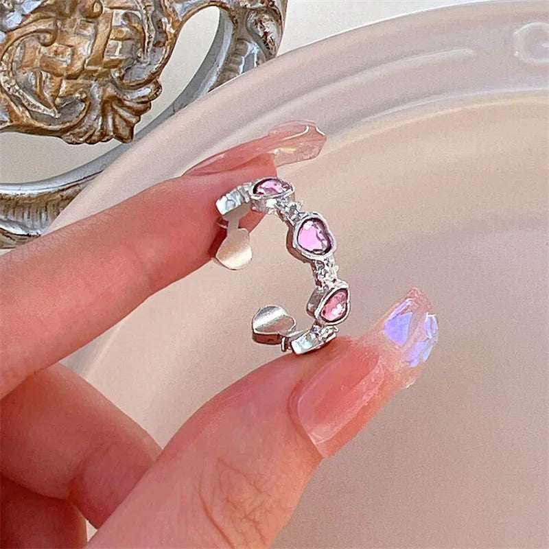 3pcs Fashion Love Heart Open Rings Set for Women Gothic Sweet Girls Geometric Finger Rings Y2K Party Jewelry Accessories