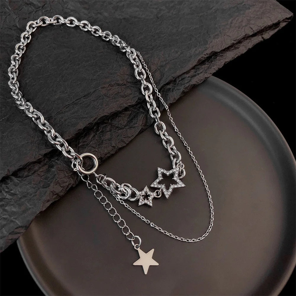 tar Double Layer Choker Necklace Hip Hop Short Clavicle Chain Necklace Women Collar Party Jewelry Gift