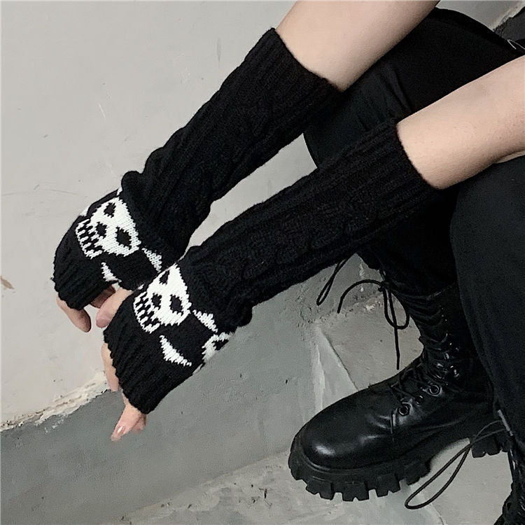 Skull Print Knee Highs and Gloves Sets - Grlfriend Club