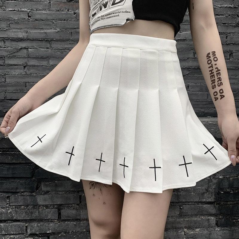 Pleated Skirt with Crosses - Grlfriend Club