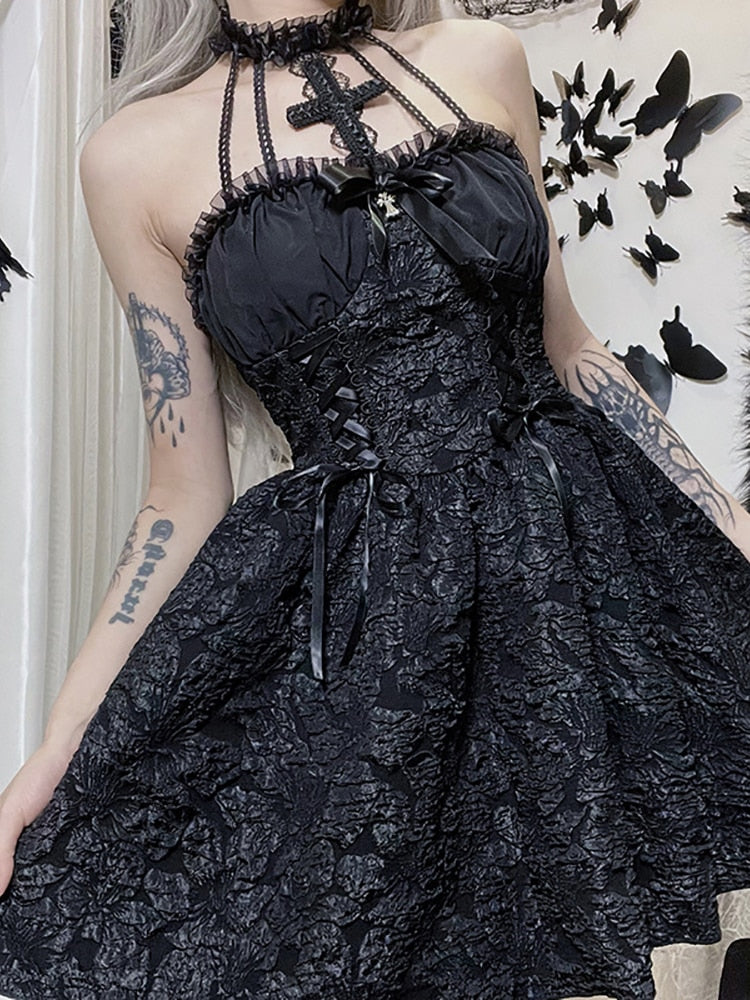 Gothic Sleeveless Jacquard Dress - Grlfriend Club