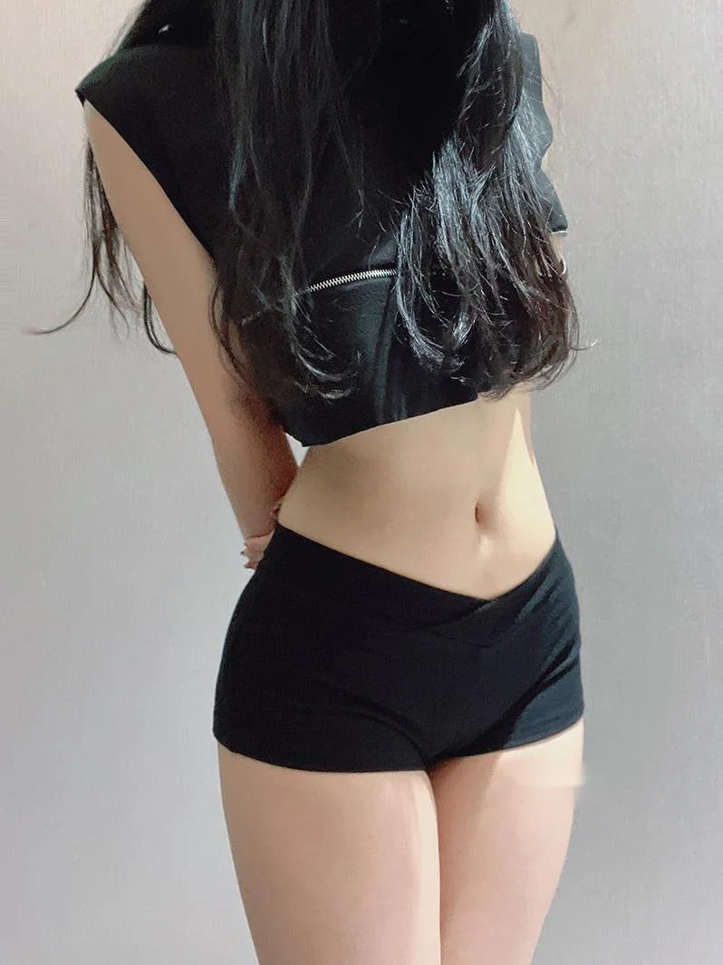 Simple Black Dance Fitness Running Ultra Short Sports Casual Shorts Female Summer Tight Low Waist Sexy Korean