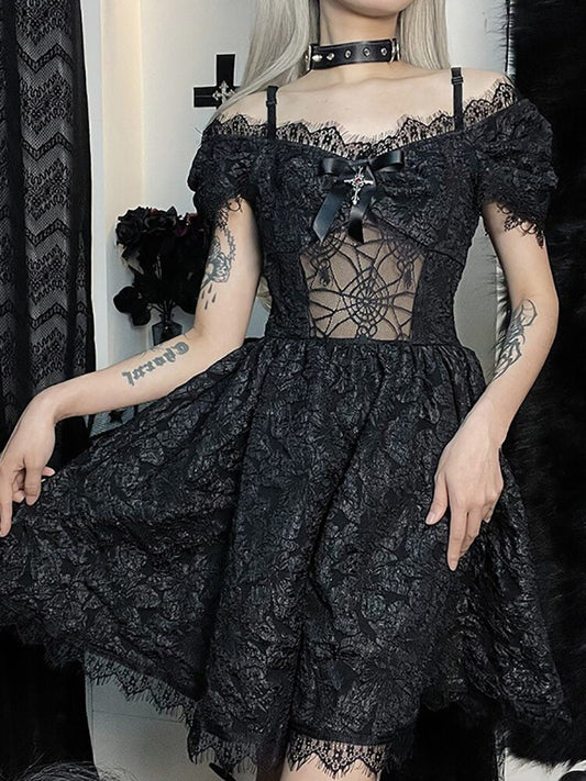Gothic Lace Jacquard Dress - Grlfriend Club