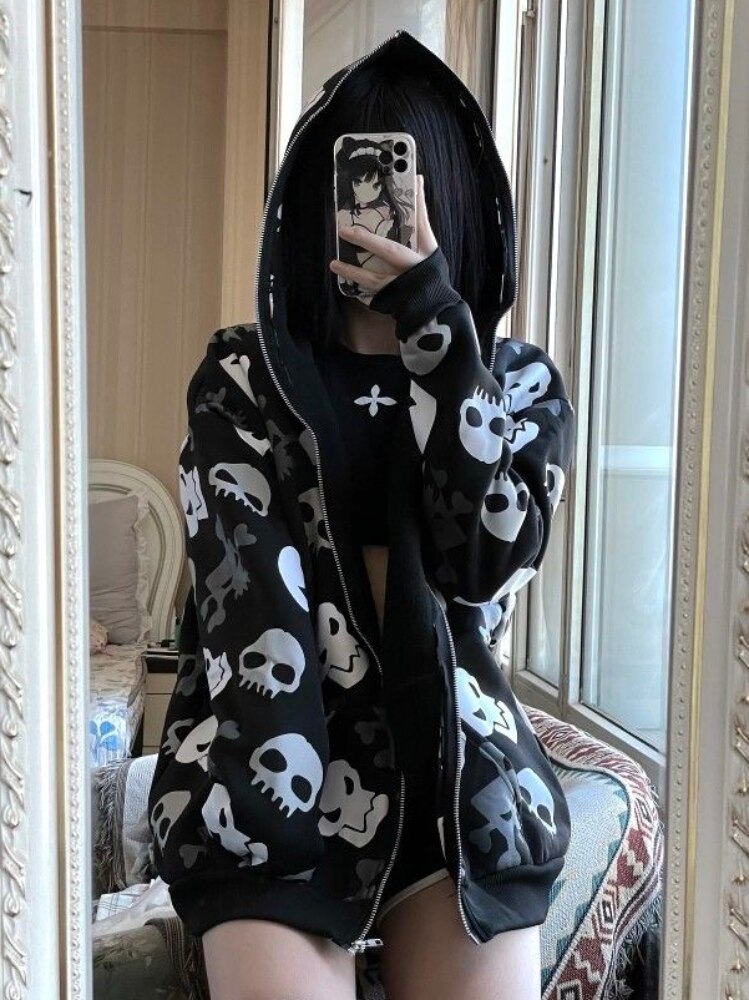 Cartoon Skulls Zip-Up Hoodie - Grlfriend Club