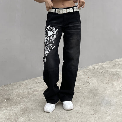 Stenciled Baggy Y2K Jeans - Grlfriend Club