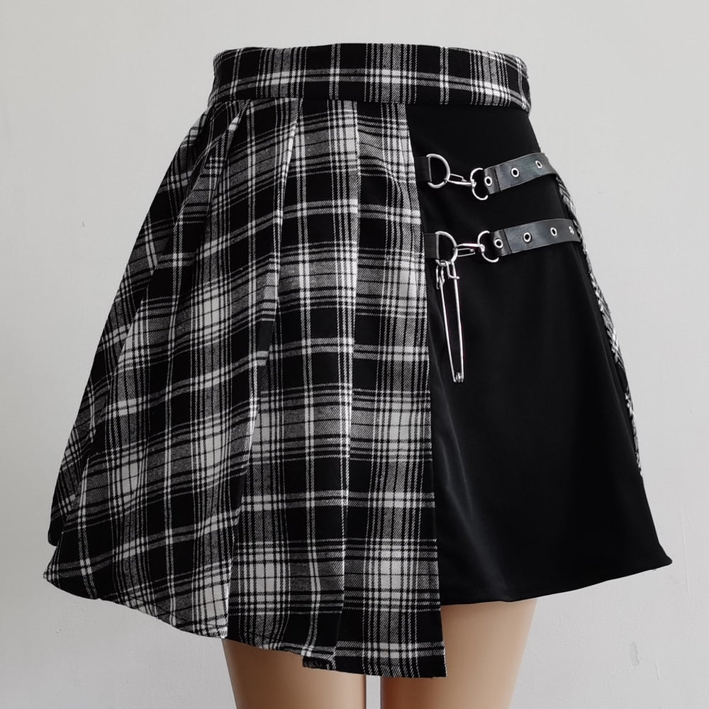 Strappy Asymmetrical Plaid Skirt - Grlfriend Club