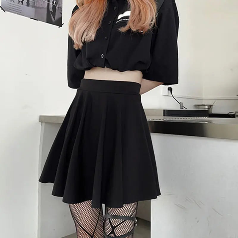 Black Mini Skirt Gothic Women Fairy Grunge High Waist Loose A-line Skirt Shorts Goth Egirl Summer Harajuku Streetwear