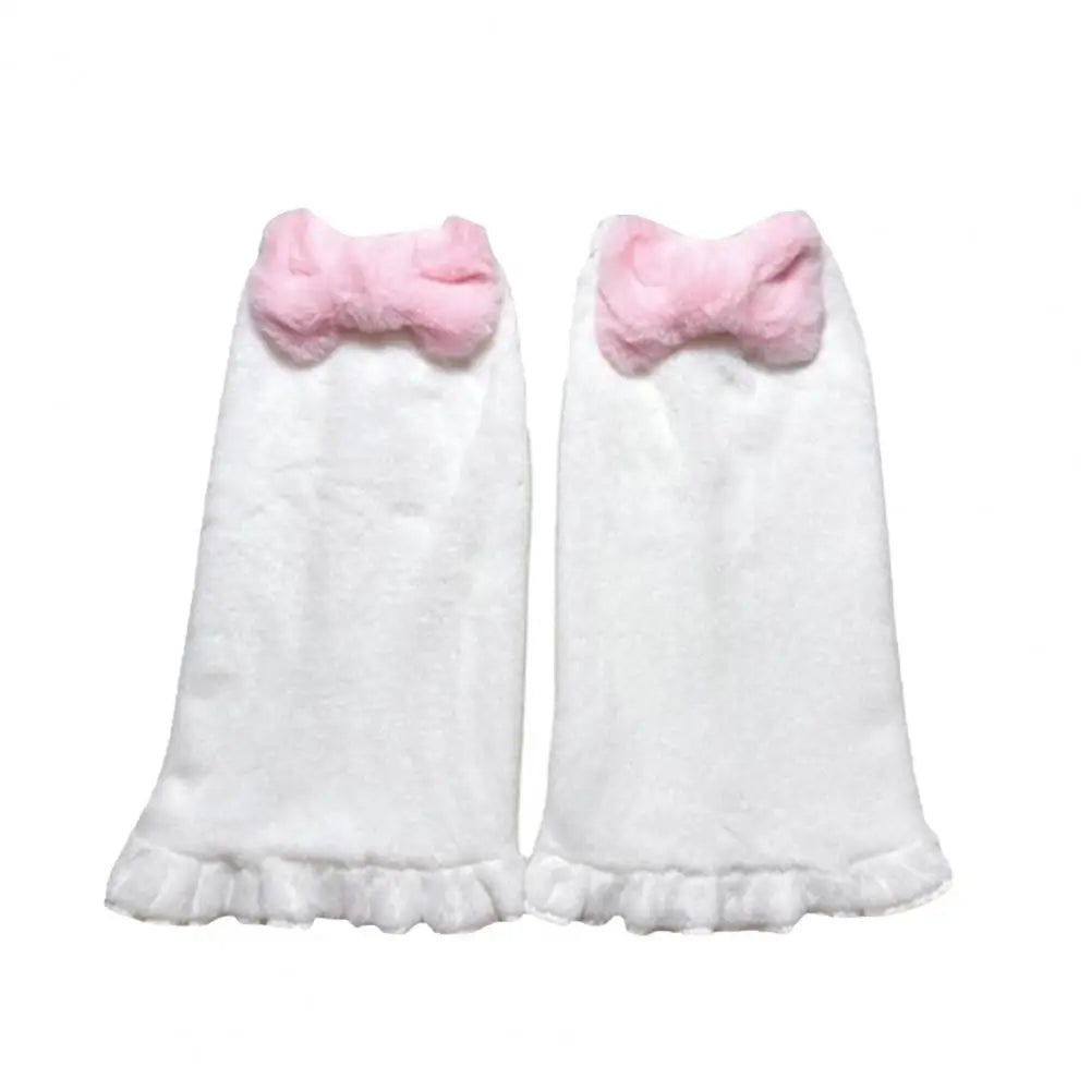 1 Pair Women Leg Warmers Pink Bow Plush Japanese Harajuku Style Girls Sweet Ruffles Leg Socks Winter Velvet Foot Warmer Socks