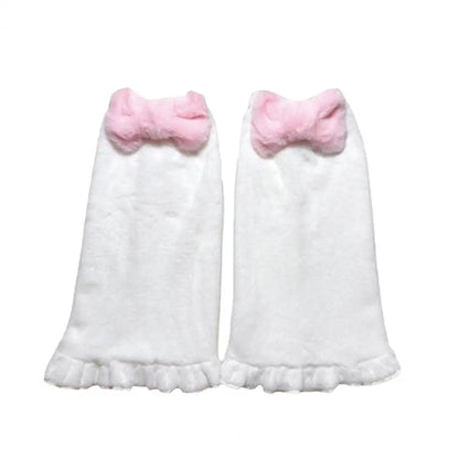 1 Pair Women Leg Warmers Pink Bow Plush Japanese Harajuku Style Girls Sweet Ruffles Leg Socks Winter Velvet Foot Warmer Socks