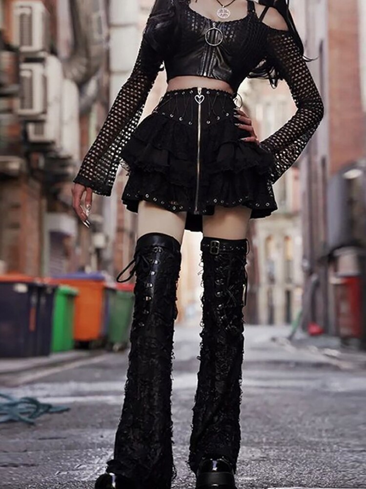 Gothic Zip-Up Layered Skirt - Grlfriend Club