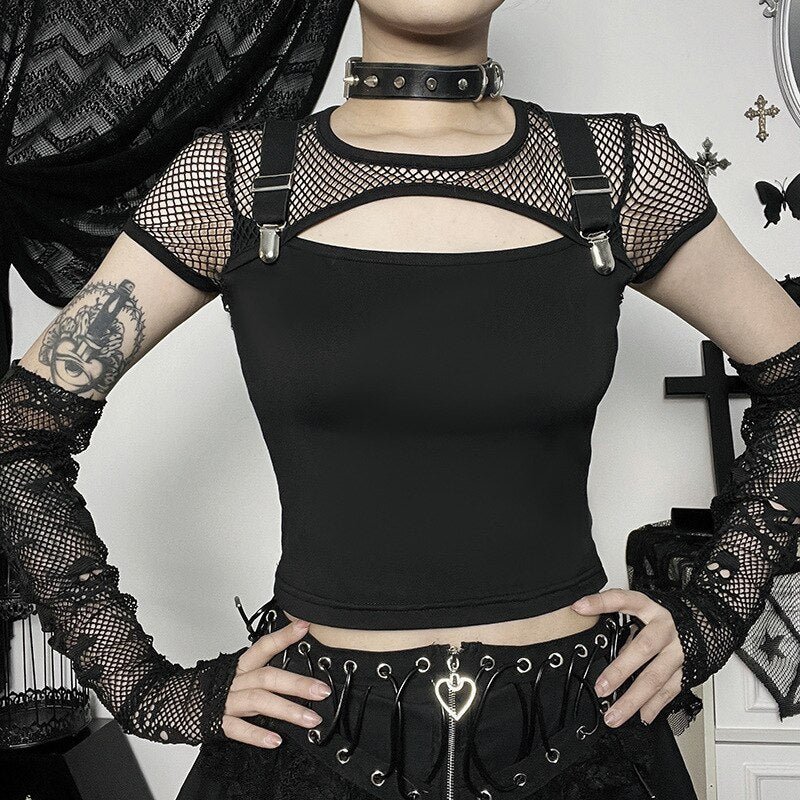 Cut-Out Fishnet Buckle Top - Grlfriend Club