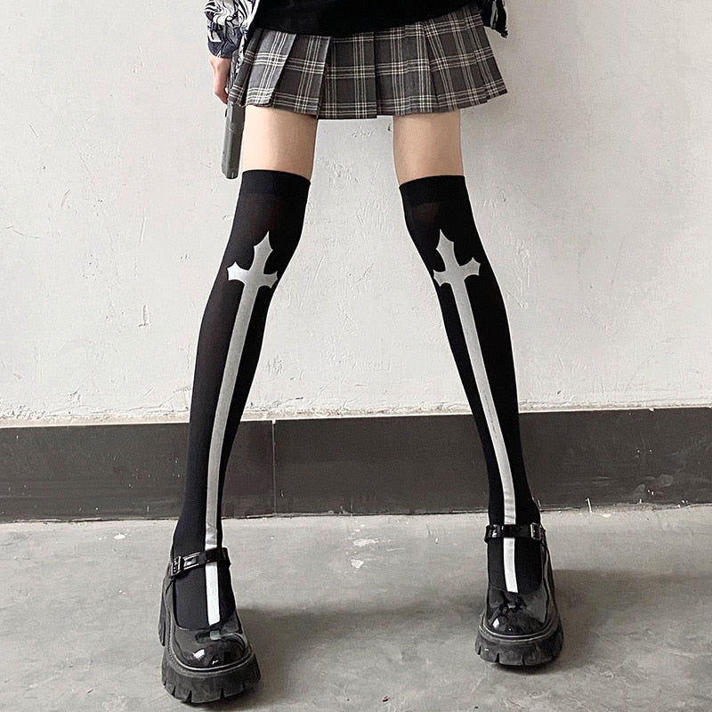 Skull Print Knee Highs and Gloves Sets - Grlfriend Club