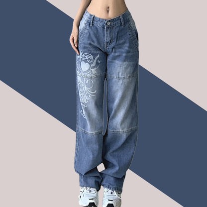 Stenciled Baggy Y2K Jeans - Grlfriend Club