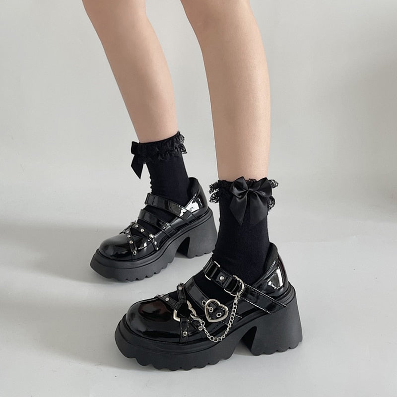 Lolita-Style Gothic Chain Mary Janes - Grlfriend Club