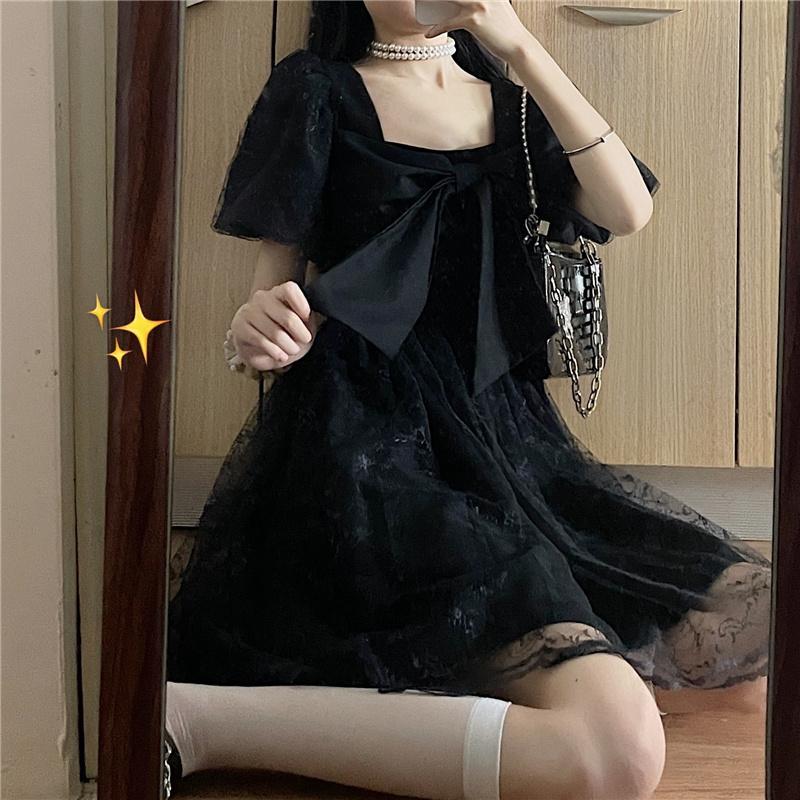 Vintage Black Dress with Bow - Grlfriend Club