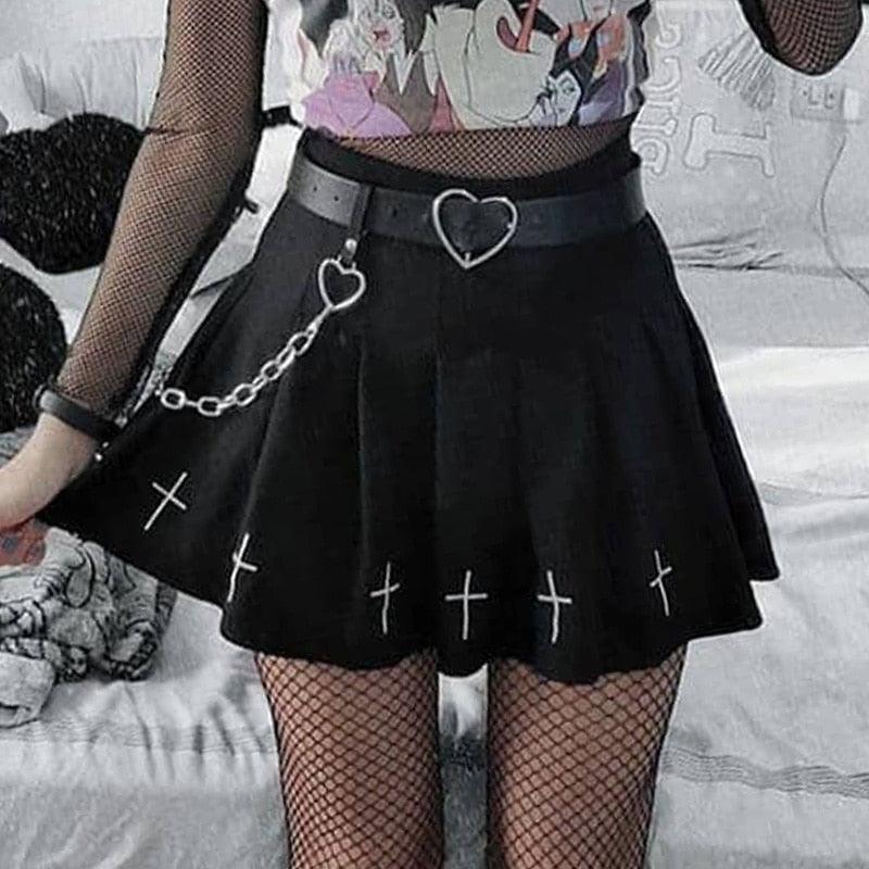 Pleated Skirt with Crosses - Grlfriend Club