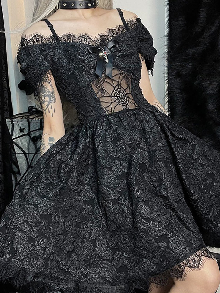 Gothic Lace Jacquard Dress - Grlfriend Club