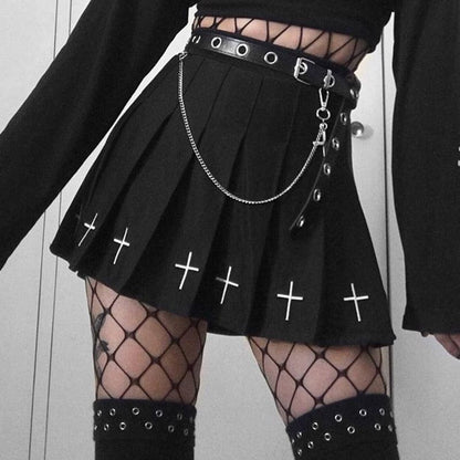 Pleated Skirt with Crosses - Grlfriend Club