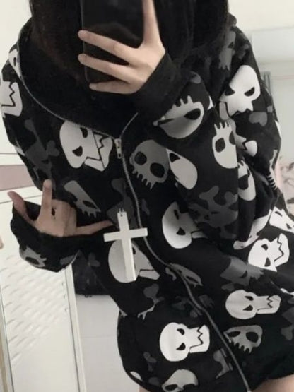 Cartoon Skulls Zip-Up Hoodie - Grlfriend Club