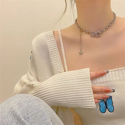 tar Double Layer Choker Necklace Hip Hop Short Clavicle Chain Necklace Women Collar Party Jewelry Gift