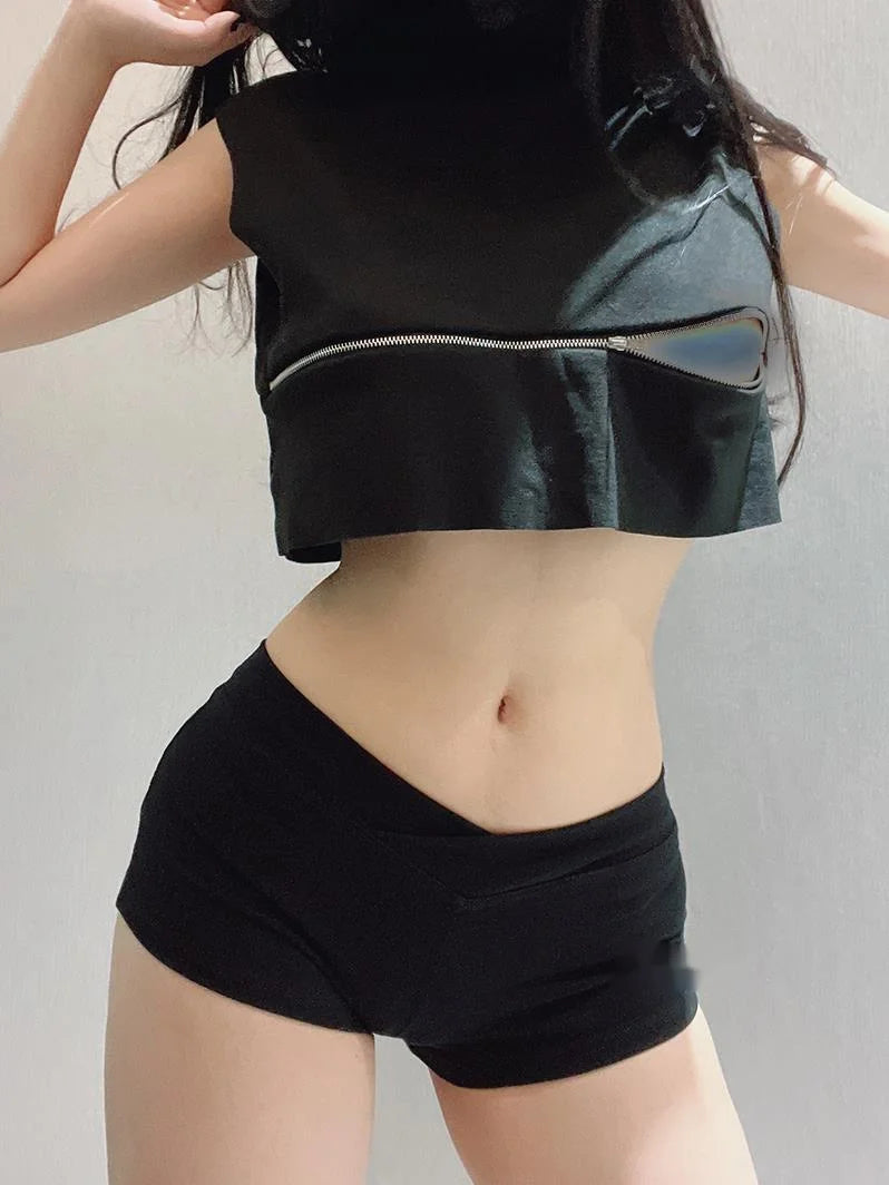 Simple Black Dance Fitness Running Ultra Short Sports Casual Shorts Female Summer Tight Low Waist Sexy Korean