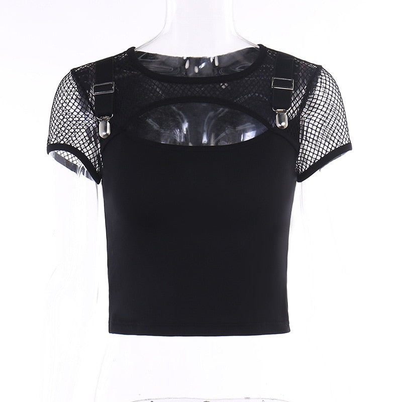 Cut-Out Fishnet Buckle Top - Grlfriend Club