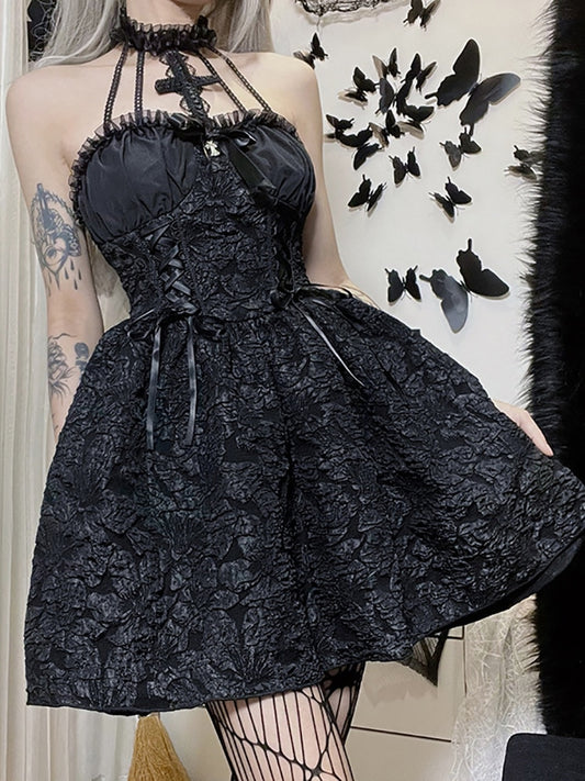 Gothic Sleeveless Jacquard Dress - Grlfriend Club