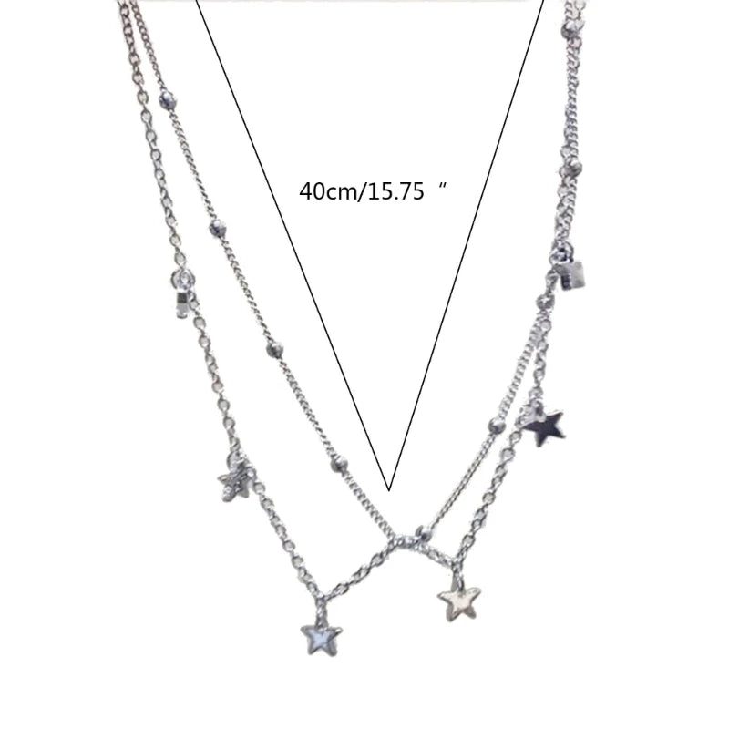 Star-Shaped Beads Link Chain Necklace Fashionable Neck Jewelry Y2K  Necklace