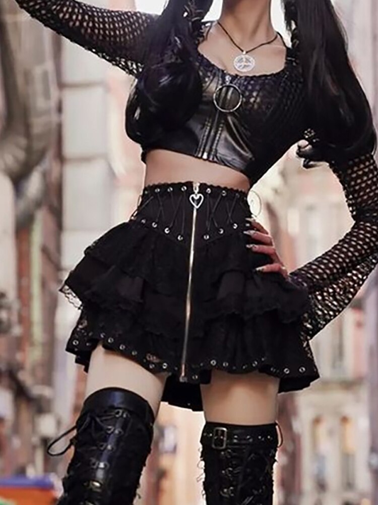 Gothic Zip-Up Layered Skirt - Grlfriend Club