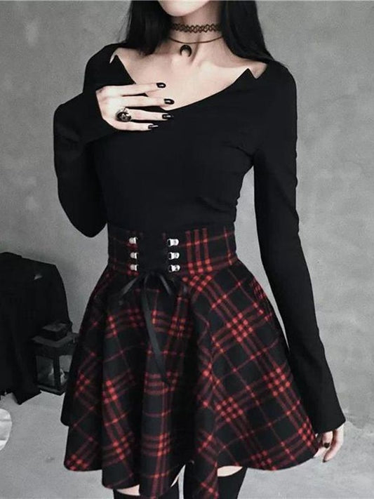 Lace-Up Plaid Skirt - Grlfriend Club