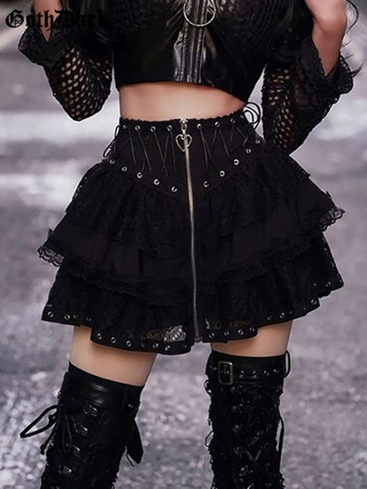 Gothic Zip-Up Layered Skirt - Grlfriend Club