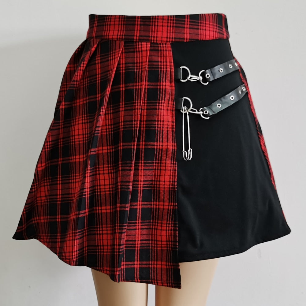 Strappy Asymmetrical Plaid Skirt - Grlfriend Club